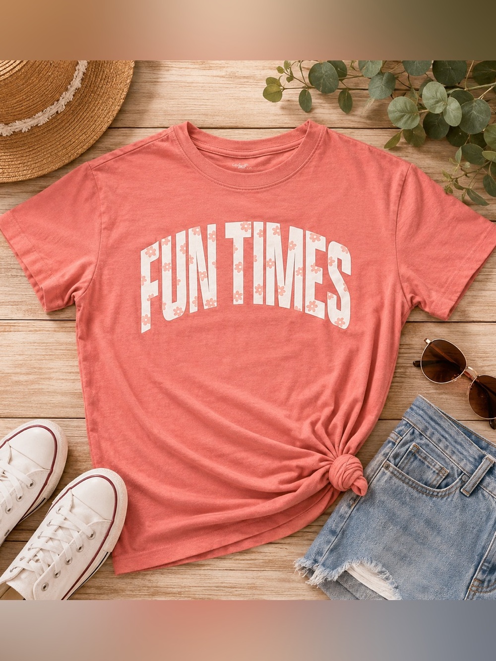 Cat & Jack Girls Fun Times Coral Graphic T-Shirt Size 10/12